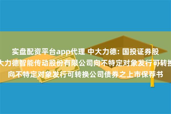 实盘配资平台app代理 中大力德: 国投证券股份有限公司关于宁波中大力德智能传动股份有限公司向不特定对象发行可转换公司债券之上市保荐书